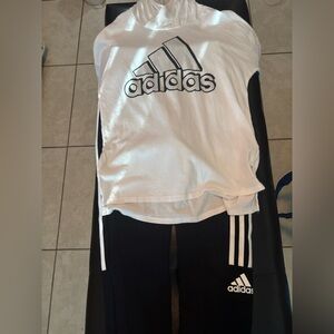 Adidas White and Black Logo Hoodie with Joggers